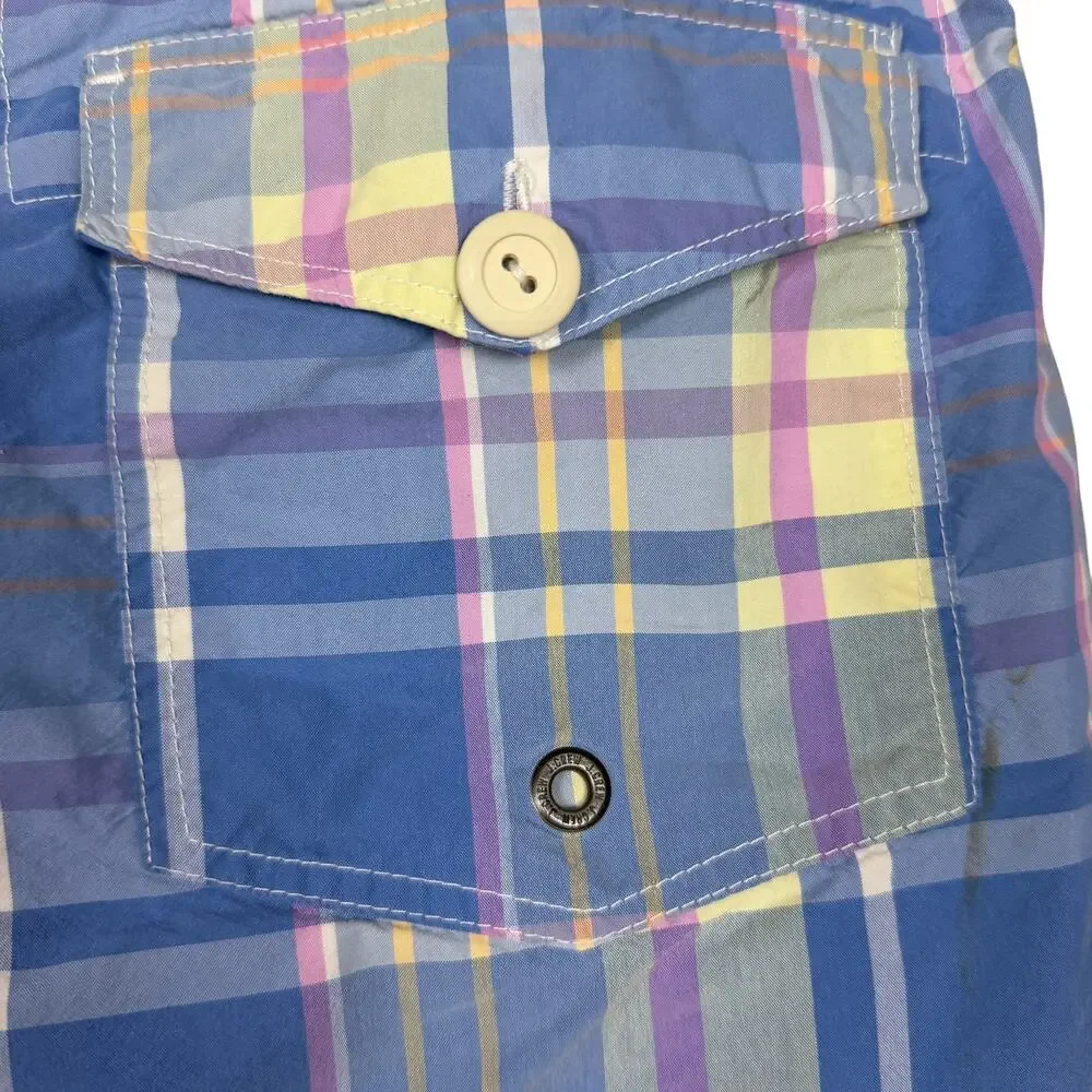 J.Crew Original Plaid Board Short Men's 29 Lined Swim Trunks Blue Purple Summer
